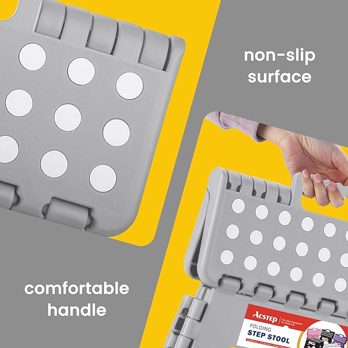 ACSTEP Folding Step Stool 11'' Foldable Step Stool for Kids and Adults Up to 300 lbs, Non-Slip Folding Stools with Portable Handle for Bedroom Kitchen, Bathroom Grey - Image 3
