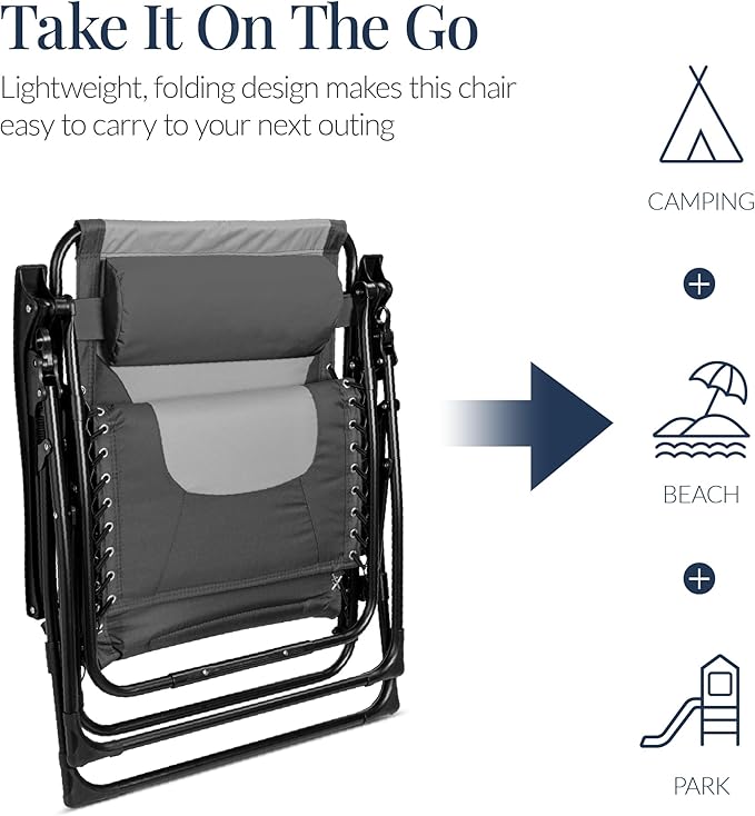 Best Choice Products Oversized Padded Zero Gravity Chair, Folding Outdoor Patio Recliner, XL Anti Gravity Lounger for Backyard w/Headrest, Cup Holder, Side Tray, Polyester Mesh - Gray/Light Gray - Image 6