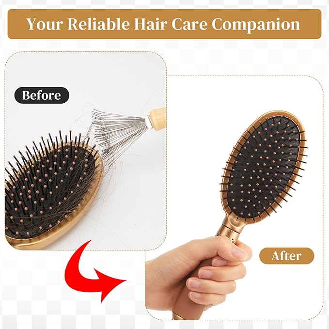Boao 2 Pieces Hair Brush Cleaning Tool Comb Cleaner Brush Mini Comb Cleaning - Image 7