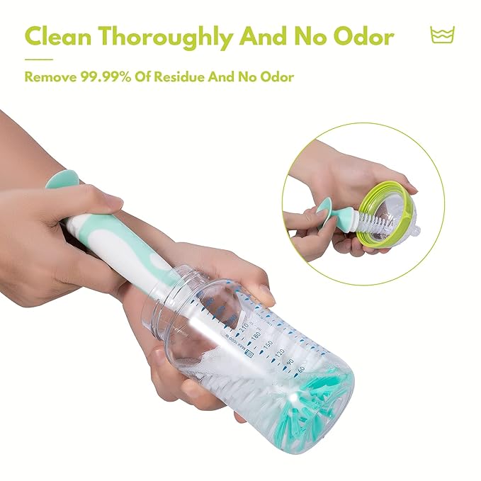 Baby Bottle Brush Set with Nylon Nipple Cleaner, Sponge & Straw Brushes - Image 2
