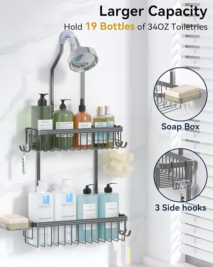 YASONIC Shower Caddy Hanging, Never Rust Shower Organizer Hanging, Aluminum - Image 3