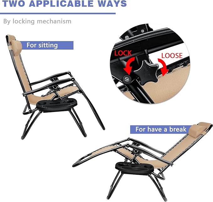 Homall Zero Gravity Chairs - Adjustable Folding Lawn Lounge Chairs with Pillows for Poolside, Backyard and Beach - Set of 2 (Cream-Coloured) - Image 5