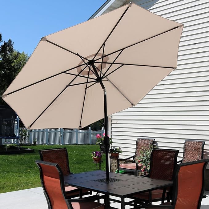 Sunnydaze Outdoor Patio Umbrella - Polyester Table Market Umbrella with Push-Button Tilt and Crank - 8 Sturdy Ribs - Beige - 9ft - Image 8