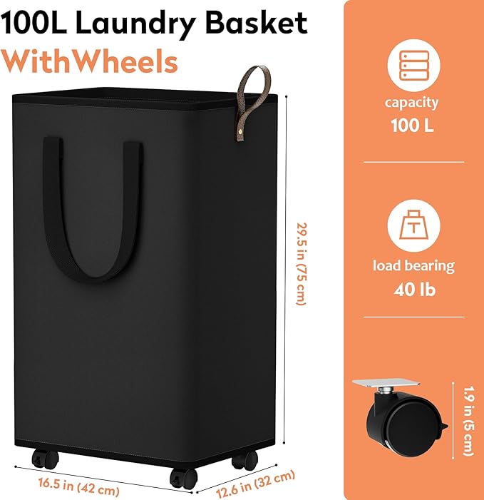 Laundry Basket with Wheels, Collapsible Laundry Baskets, Laundry Hamper with - Image 2