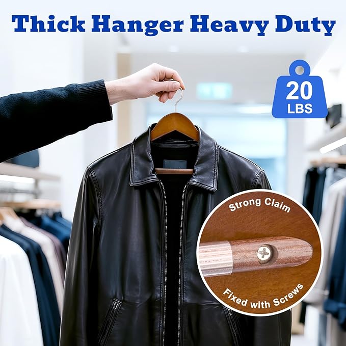 HOUSE DAY Wide Shoulder Wooden Hangers 12 Pack, Wood Suit Hangers - Image 5