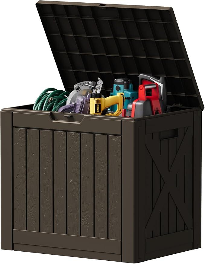 Devoko 40 Gallon Deck Box Outdoor Storage Box Waterproof for Patio, Large Outdoor Storage Bench Lockable for Outside (Deep Brown, 40 Gallon) by DEVOKO