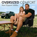 Oversized Camping Chairs for Adults - Heavy Duty Padded Outdoor Folding Lawn XL Camp Chair with Cup Holder Cooler Pockets for Outside Sports Beach Fishing Garden Portable Supports 500lbs, AllBlack - Image 2