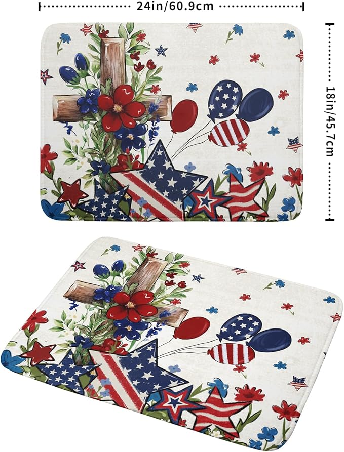 Star Floral Patriotic 4th of July Dish Drying Pad 18 x 24 Inch - Image 2