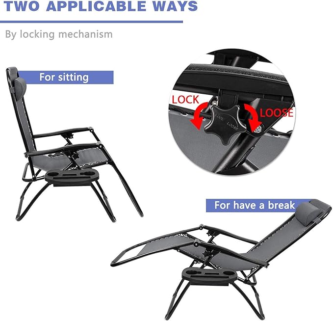 Homall Zero Gravity Chair - Patio Folding Lawn Lounge Chairs Outdoor Gravity Reclining Lounge Chair with Pillows for Poolside Backyard and Beach Set of 2 (Gray) - Image 5