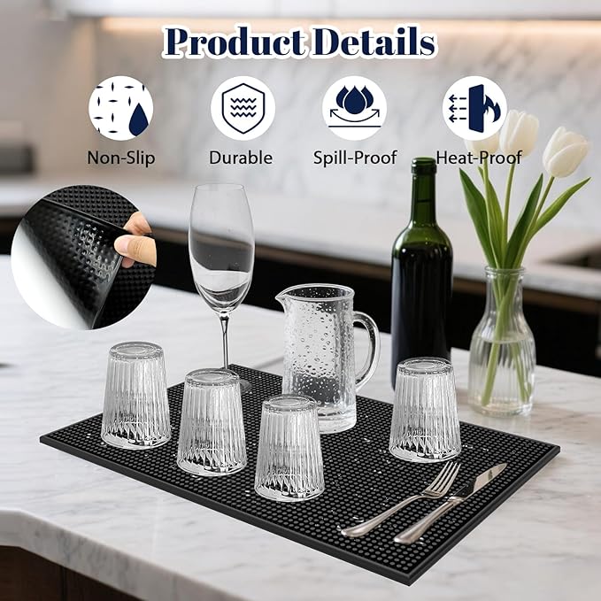 6 Pack Rubber Bar Mats for Countertop 18x12 Inch Black Silicone Coffee Bar Mats - Image 5