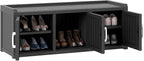 2-Tier Storage Bench, Waterproof UV-Resistant Outdoor Shoe Storage Cabinet with 3 Doors & Adjustable Shelves for Indoor Outdoor Entryway, Hallway, Living Room (Black) by NBYSGO