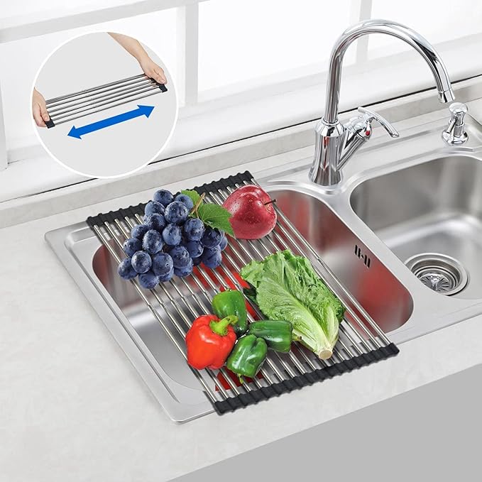 Large Telescopic Drain Rack Roll Up Rack Heat-Resistant Dish Drainer Kitchen - Image 7