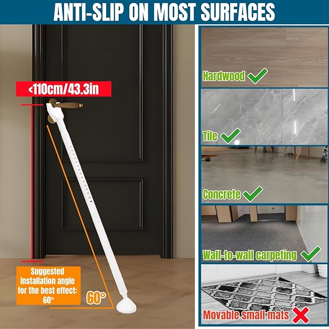 2 Pack Door Security Bar, Heavy Duty Metal Door Stoppers Security Patio Bars - Image 4