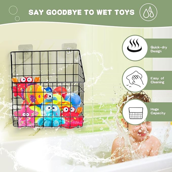 2 Pack Bath Toy Storage Organizer Basket, Large Metal Bathtub Toy Holder - Image 3