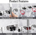 2 Pack 3 Racks and 4 Hooks Broom and Mop Holder Wall Mounted Garage Organizer - Image 2