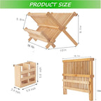 Bamboo Dish Drying Rack-2 Tier, Collapsible Small Dish Rack - Image 5