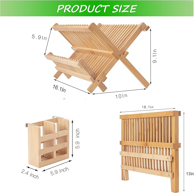 Bamboo Dish Drying Rack-2 Tier, Collapsible Small Dish Rack - Image 5