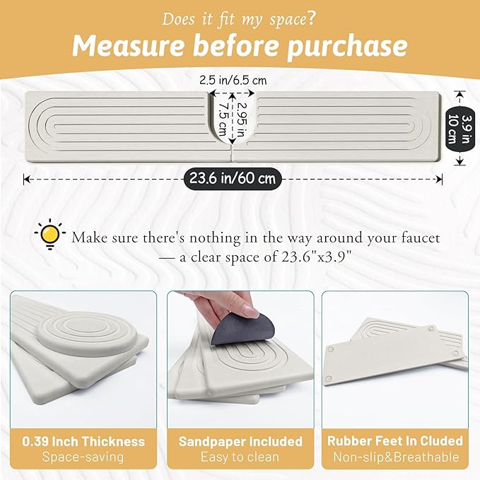 New Version Super Absorbent Faucet Mat, Kitchen Sink Dish Drying Stone Tray - Image 2