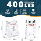ACSTEP Folding Step Stool 16 Inch Heavy Duty Step Stool Foldable for Adults and Kids, Collapsible Stepping Stool with Handle, Non Slip Folding Stools for Kitchen Hold Up to 400lbs (White 1PC) - Image 2