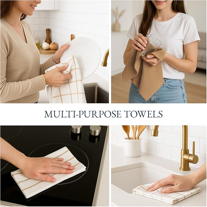 LANE LINEN Kitchen Towels & Dishcloths Set of 12-100% Cotton, Quick-Drying 18” - Image 6