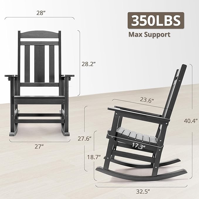 LUE BONA Outdoor Rocking Chairs Set of 4, Weather Resistant HDPS Poly Rocker Chairs, 350lb Heavy Duty, Oversized Porch Rocker for Adult, High Back Smooth Rocking Chairs for Outdoor & Indoor, Gray - Image 2
