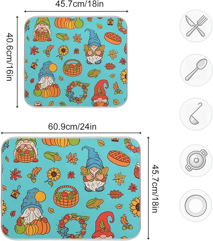 Autumn Gnomes Harvest Theme Dish Drying Mat Super Absorbent Drying Mat Large - Image 3