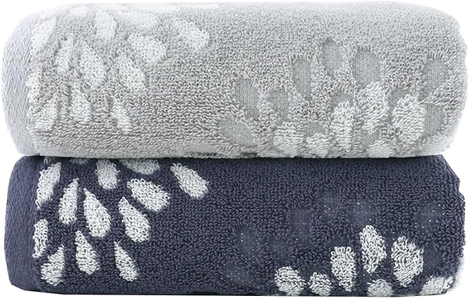 Pidada Hand Towels Set of 2 Hydrangea Floral Pattern 100% Cotton Absorbent Soft by Pidada