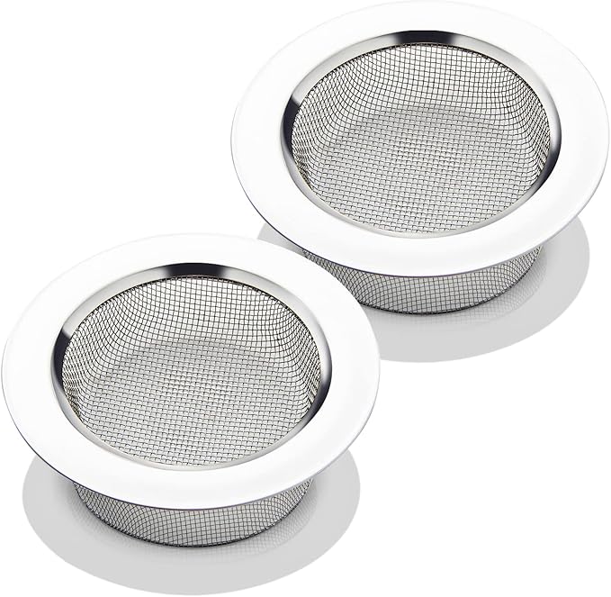 2PCS Kitchen Sink Strainer-Stainless Steel Mesh Drain Strainer, Large Wide Rim by CORNERJOY