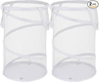 BATTOO 2 Pack White Large Collapsible Laundry Basket Foldable Mesh Pop Up Hamper by BATTOO