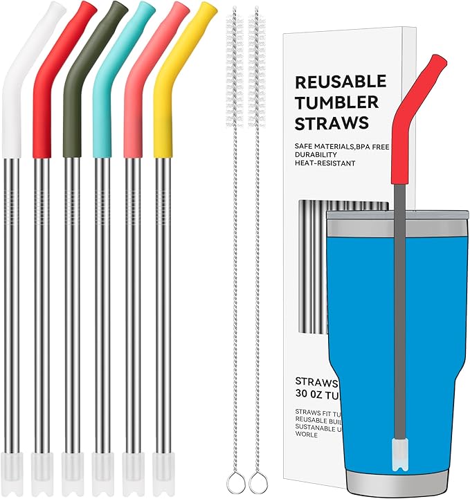6 Pcs Reusable Metal Straws by AccessoriesForWaterBottle