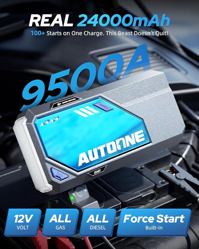 AUTOONE 9500A Car Jump Starter 12V Car Battery Jumper Starter Portable 168W DC - Image 3