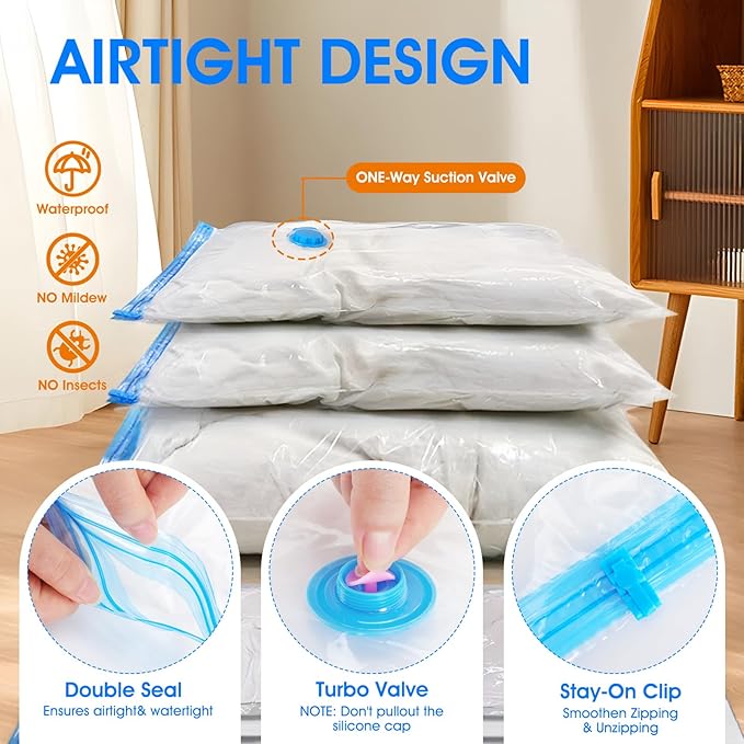 AROIC 50 Pack Vacuum Storage Bags, 5 Sizes + 2 Roll-up Space Saver Vacuum - Image 6