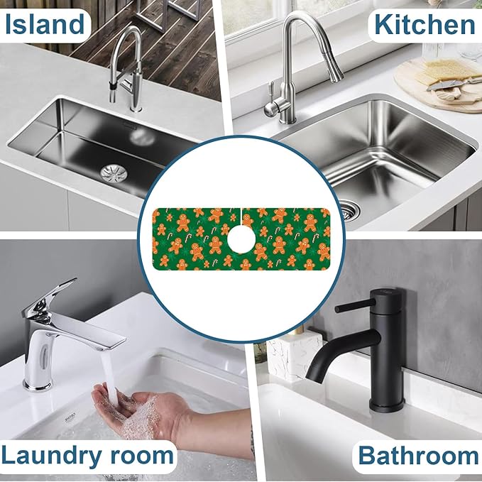 Christmas Gingerbread Man Sink Splash Guard Gingerbread Man Faucet Absorbing - Image 7