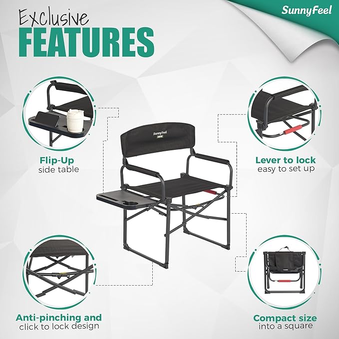 SUNNYFEEL Camping Directors Chair, Heavy Duty,Oversized Portable Folding Chair with Side Table, Pocket for Beach, Fishing,Trip,Picnic,Lawn,Concert Outdoor Foldable Camp Chairs - Image 6
