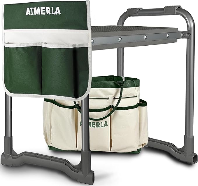Aimerla Foldable Garden Kneeler Seat Heavy Duty [Upgraded Widened Thick Kneeling Pad] Gardening Stool with Large Tool Bags with Pockets - Portable Garden Bench Gardening Gifts for Parents by Aimerla