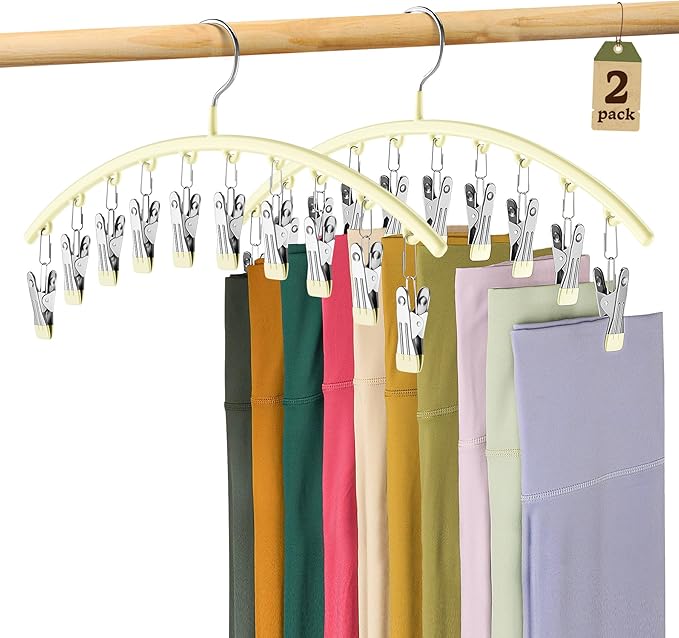 Legging Organizer for Closet, Metal Yoga Pants Hangers 2 Pack w/10 Clips Holds by Volnamal