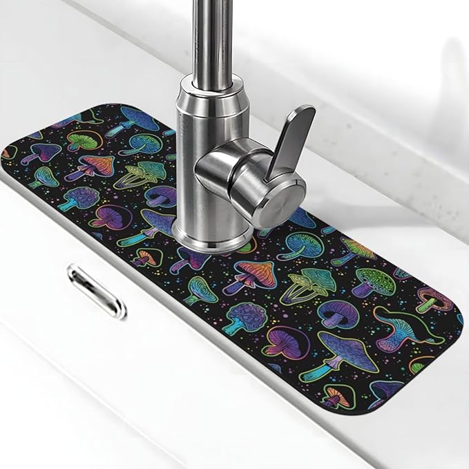 Cool Mushroom Mushrooms Kitchen Sink Splash Guard Faucet Mat Super Absorbent by Unknown