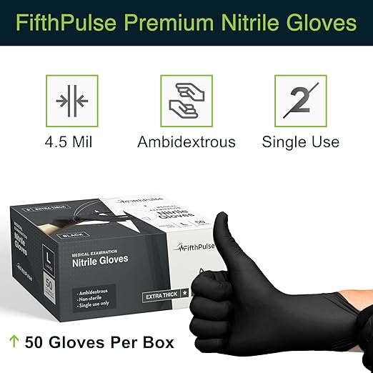 Disposable Black Nitrile Gloves Large 50 Count - Image 7