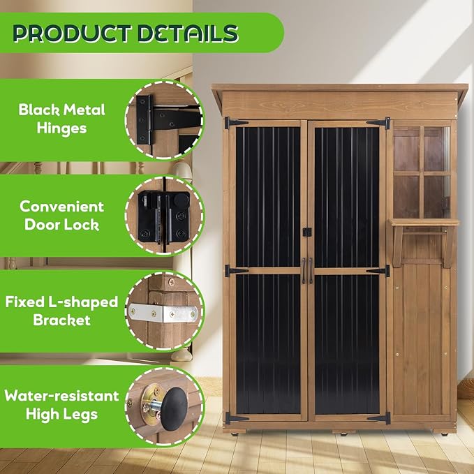 PetsCosset Large Outdoor Storage Cabinet Waterproof with Shelves, Outside Storage Shed Tall Backyard Cabinet with Fold-Out Table for Patio, Garage, Garden, Pool Accessories Storage (70.5" H x 51" L) - Image 5