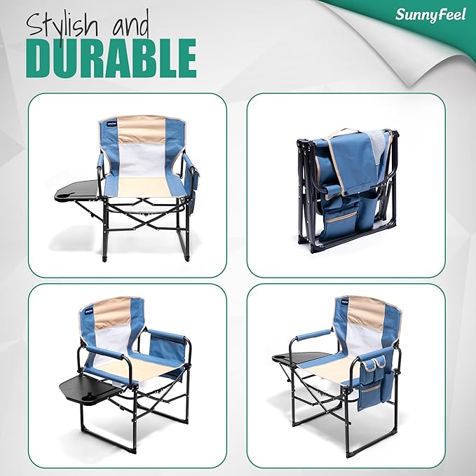 SUNNYFEEL Camping Directors Chair, Heavy Duty,Oversized Portable Folding Chair with Side Table, Pocket for Beach, Fishing,Trip,Picnic,Lawn,Concert Outdoor Foldable Camp Chairs - Image 8