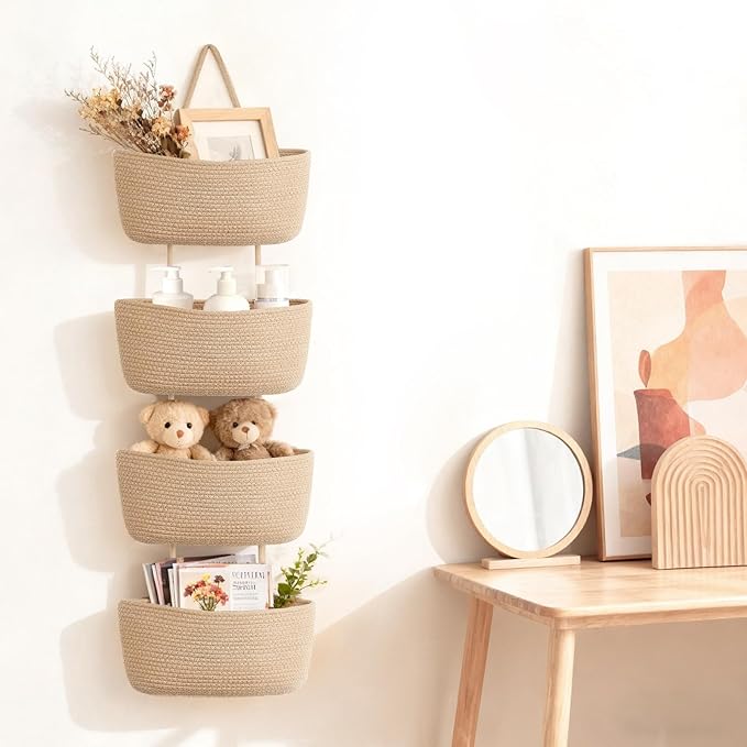Dahey Over The Door Hanging Basket 4-Tier Woven Boho Wall Mounted Storage - Image 5