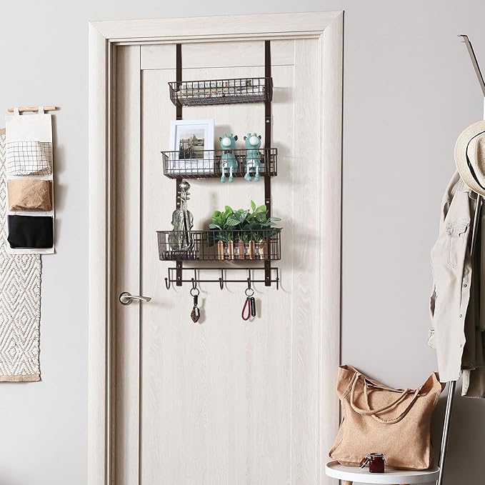 Over the Door Basket Organizer 3 Tier Hanging Basket Door Shelf Rack Heavy Duty - Image 7
