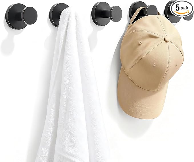 TUNNY 5 Pack Round Towel Hooks-Oil-Rubbed Bronze Modern Coat Hooks Shower Towel by TUNNY
