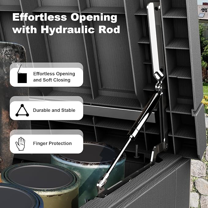 280 Gallon Outdoor Storage Box, Large Resin Deck Box for Patio Cushions, Garden Tools, Pool Accessories, Waterproof and Lockable Design, Storage Bench for Backyard & Deck(Black) - Image 4