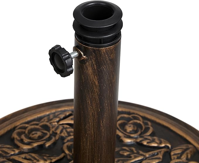 Backyard Expressions 20 lb Patio Umbrella Base Stand, Decorative Rose Medallion Antique Bronze Finish, Fits 1.5–1.9 in Poles w/Adapters, 18 in Round Weighted Outdoor Umbrella Holder for Deck & Table - Image 4