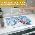 Blue Snowman Dish Drying Mat Winter Pine Tree Drainer Rack Mats 18x24 Inch - Image 7