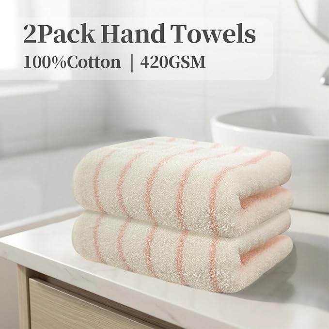 VOOVA & MOVAS 2-Pack Pink Stripe Cotton Hand Towels - Image 3