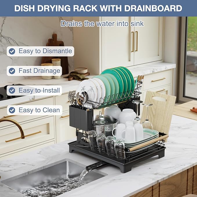 2 Tier Dish Drying Rack, Large-Capacity Dish Rack - Image 7