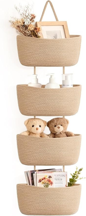 Dahey Over The Door Hanging Basket 4-Tier Woven Boho Wall Mounted Storage by Dahey