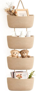 Dahey Over The Door Hanging Basket 4-Tier Woven Boho Wall Mounted Storage by Dahey